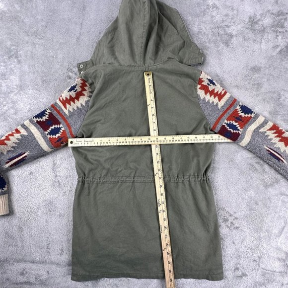 Thread & Supply Aztec Print Knit Sleeves Anorak Jacket Size Small Olive Green - Picture 10 of 10